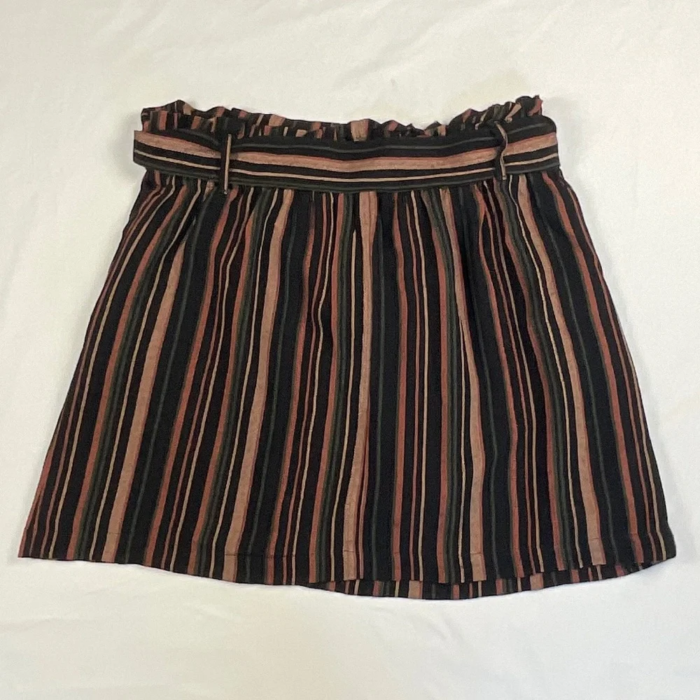 American Eagle Black Paper Bag Tied Striped Mini Skirt Size Small